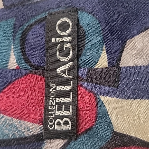 Bellagio Men's Tie 100% Silk Abstract Blue, Green, Burgundy - Picture 3 of 4